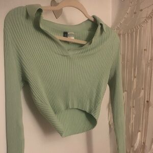 Divided H&M Mint V-Neck Ribbed Crop Top